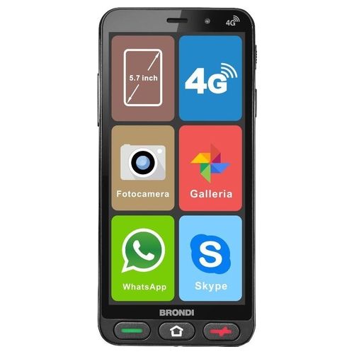 BRONDI AMICO SMARTPHONE XL, NERO per Anziani 4G LCD 6 WHATSAPP, SKYPE,  GPS, BASE DI RICARICA
