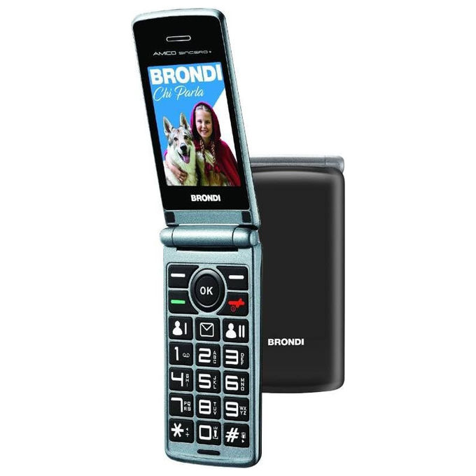Brondi Amico Sincero+ Telefono Cellulare per Anziani 2.4'' Tasto SOS Torcia Controllo Remoto Annuncio Vocale Dual SIM colore Nero