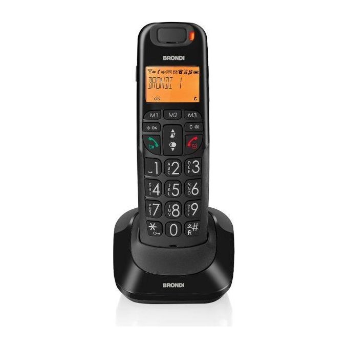 Brondi Telefono Cordless Bravo Bright Black Tasti Grandi Display Suonerie Polifoniche Tasto Boost