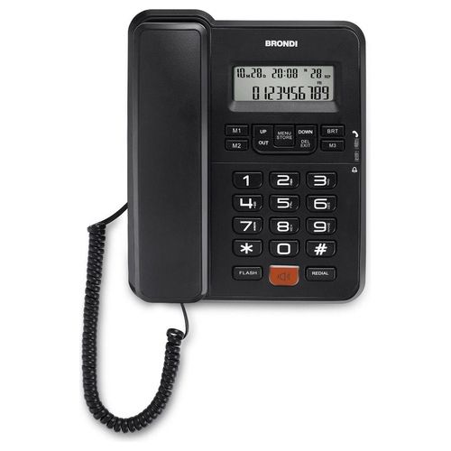 Brondi Telefono con Filo Office Desk Nero Display Lcd 12 Cifre Vivavoce 3 Memorie Dirette