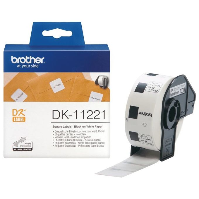 Brother 1000 Etichette Quadrate Adesive In Carta Nero Su Bianco 23 Mm X 23 Mm