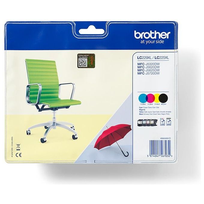 Brother LC229XLVALBP Cartucce InkJet Originali Alta Capacita' 2400 Pagine Nero 1200 Pagine Colori per MFCJ5720DW MFCJ5320DW MFCJ5620DW colore Nero-Ciano-Magenta-Giallo