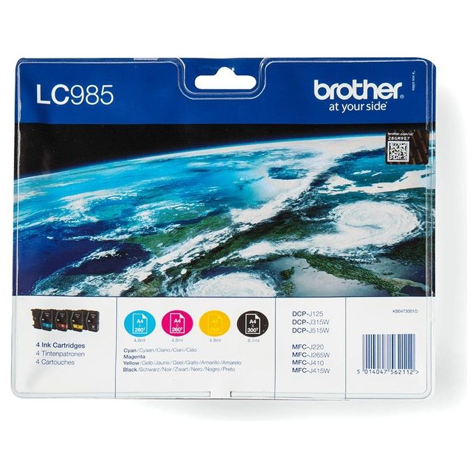 Brother Multipack 300 Pag X MFC-J220/J265W/J410/DCP-J515W/J125/J315W (cartuccia Nero-Ciano-Magenta-Giallo) LC985VALBP