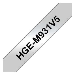 HGEM931V5 Nastro per Etichettatrice Nastro Laminato 12mm Nero/Argento