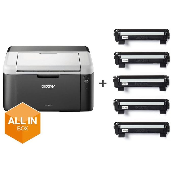 Brother HL1212WVBM1 HL-1212W Stampante Laser Monocromatica A4 20ppm Wi-Fi USB 5 Toner Inclusi colore Bianco