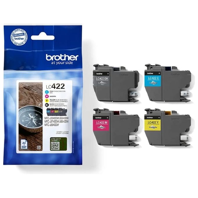 Brother Kit 4 Cartucce. Include Una Cartuccia Per Ogni Colore Ciano Magenta Giallo E Nero A 550 Pagine Ciascuna Un Totale Di 2200 LC422VAL