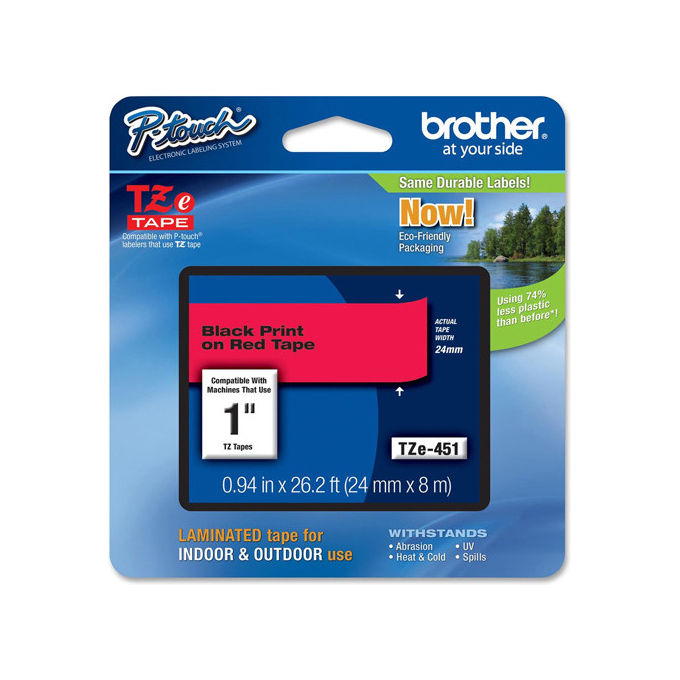 Brother Nastro per Etichettatrice TZE-451 Nero su Rosso 24 mm x 8 m