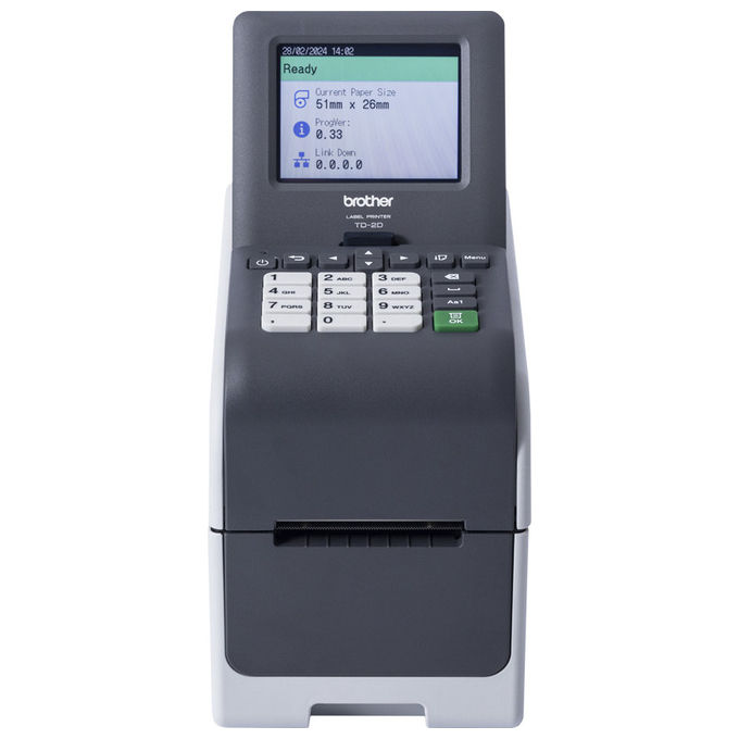 Brother TD-2350DSA203 stampante per etichette termica diretta, 203 dpi, 152 mm-s, Wi-Fi, Bluetooth, LAN, display LCD touchscreen a colori