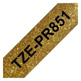 TZe-PR851 Nastro per Etichettatrice Nero Dorato su Oro Glitter 24mm