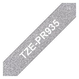 TZe-PR935 Nastro per Etichettatrice Bianco su Argento Glitter 12mm