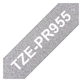 TZe-PR955 Nastro per Etichettatrice Bianco su Argento Glitter 24mm