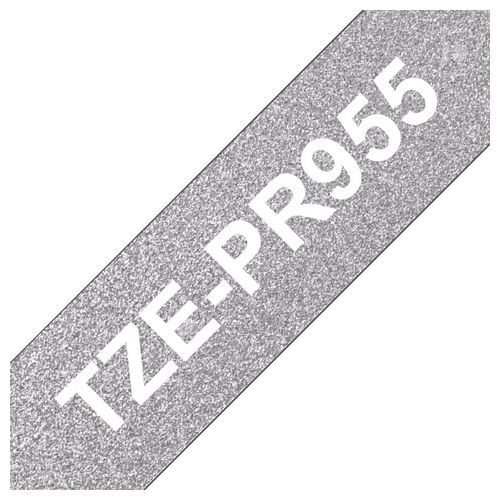 Brother TZe-PR955 Nastro per Etichettatrice Bianco su Argento Glitter 24mm