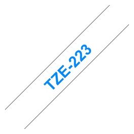 TZE223 Nastro Blu su Bianco Larghezza 9mm Lunghezza 8mt