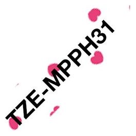 Brother TZEMPPH31 Nastro per Etichettatrice Laminato Nero su Cuori Rosa 12mm