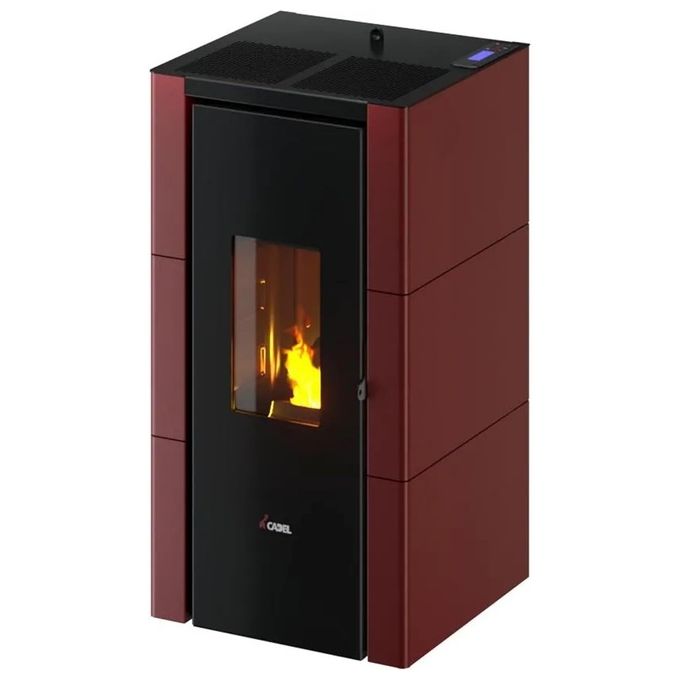 Cadel CRISTAL 7 T2 Stufa a Pellet  Rosso Riscaldamento Efficiente con Design Elegante, Ideale per Ambienti Moderni