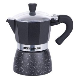 Caffettiera 3 Tazze con Manico e Pomolo Soft Touch Iin Alluminio Pressofuso Nero