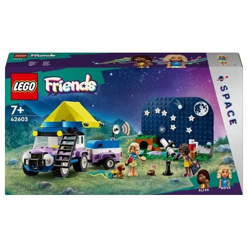 LEGO Friends 42603 Camping-Van Sotto le Stelle, Giochi per Bambini 7+ con Telescopio Giocattolo, Auto, Mini Bamboline e Cane