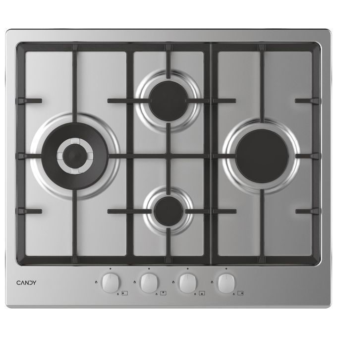 Candy CHG6D4WX Piano Cottura a Gas 4 Zone Griglie in Ghisa 60 cm Acciaio Inox