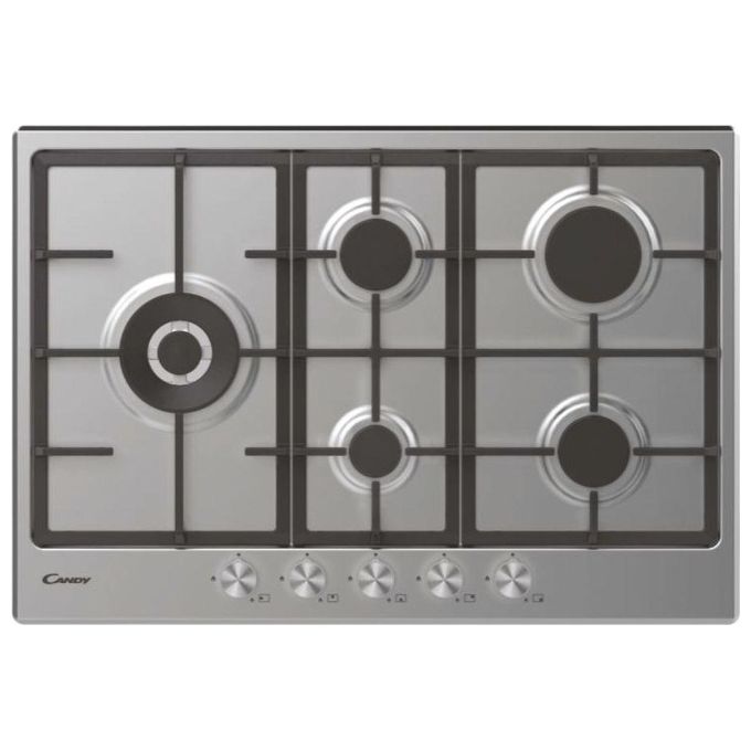 Candy CHG7WLWPX New Timeless Piano cottura Gas 75 cm 5 Fuochi Griglie in Ghisa Bruciatore Wok 4000W colore Inox