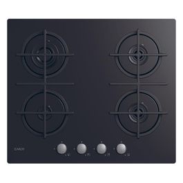 CVG6B New Timeless GOG Piano Cottura a Gas su vetro 4 zone Manopole Timeless Griglie in ghisa 60 cm 4 livelli di potenza Nero 