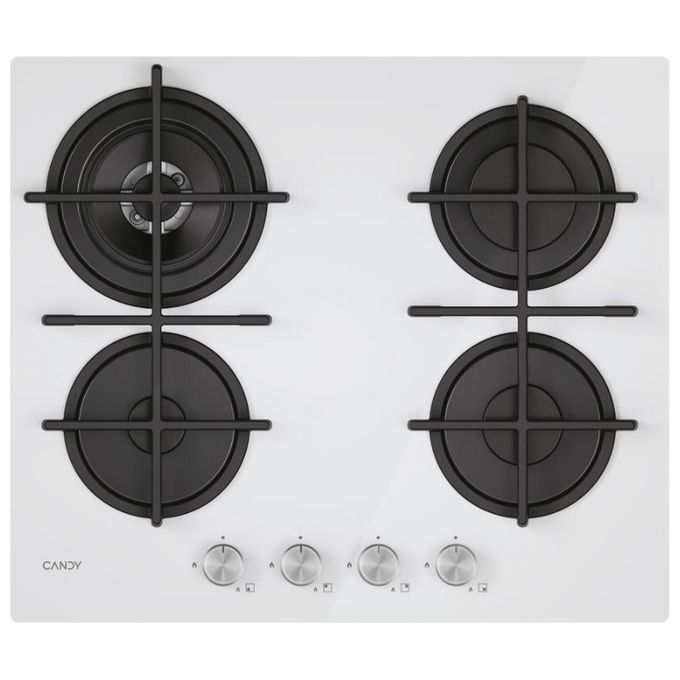 Candy CVG6BR4WTW Moderna Piano Cottura 4 Fuochi a Gas 60 cm (1 Bruciatore Doppia Corona) in Ghisa colore Bianco