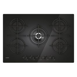 CVG74WTB Piano Cottura 5 Fuochi a Gas 75 cm in Vetro Temperato colore Nero