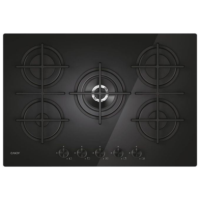 Candy CVG74WTB Piano Cottura 5 Fuochi a Gas 75 cm in Vetro Temperato colore Nero