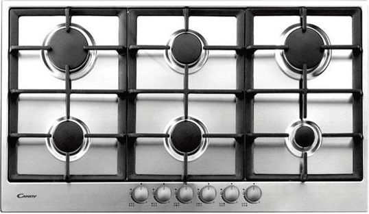 Candy PG960/1SXGH Piano Cottura a Gas 6 Zone Griglie in Ghisa 90 cm Acciaio Inox