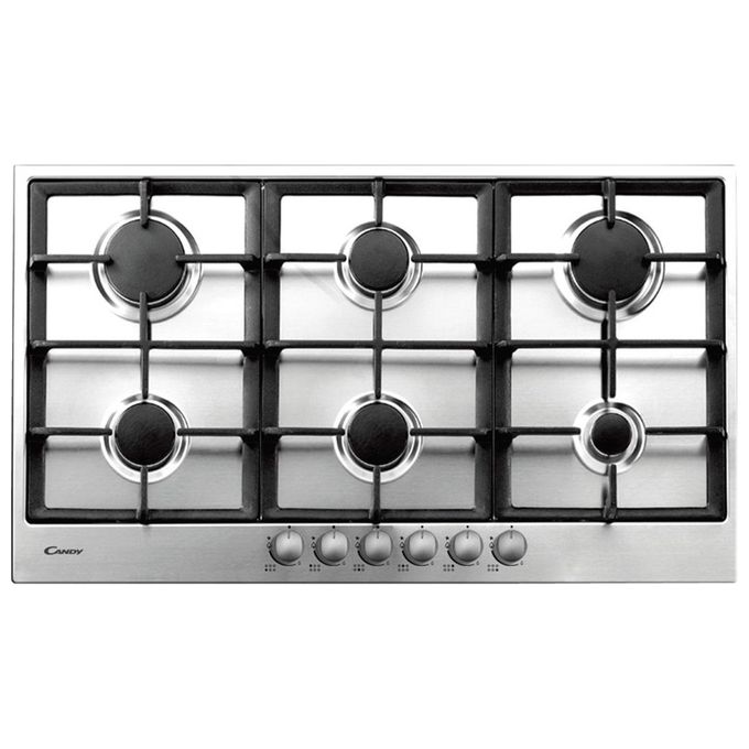 Candy PG960-1SXGH Piano cottura a gas 90 cm 6 fuochi Griglie in Ghisa Accensione Automatica colore Acciaio Inox