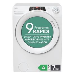 RapidÓ RO41274DWMST/1-S – Lavatrice carica frontale Slim 7 kg, 1200 rpm, Classe A, Wi-Fi/Bluetooth + Funzione vapore + Motore Inverter (600x454x850), Bianco