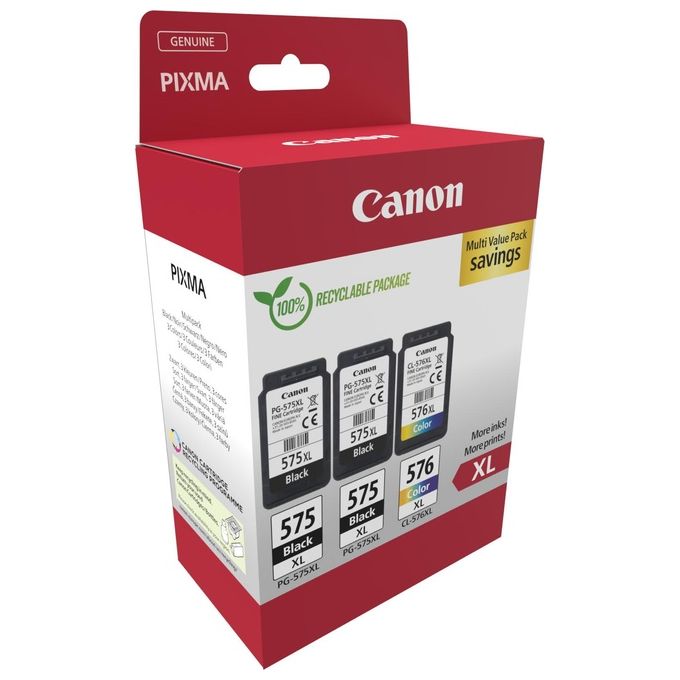 Canon pg-575xlx2/cl-576xl multipack confezione da 3 cartucce ink alta resa 2 x 575xl nero 1 x 676xl ciano magenta giallo per pixma tr4750i, tr4751i, ts3550i, ts3551i