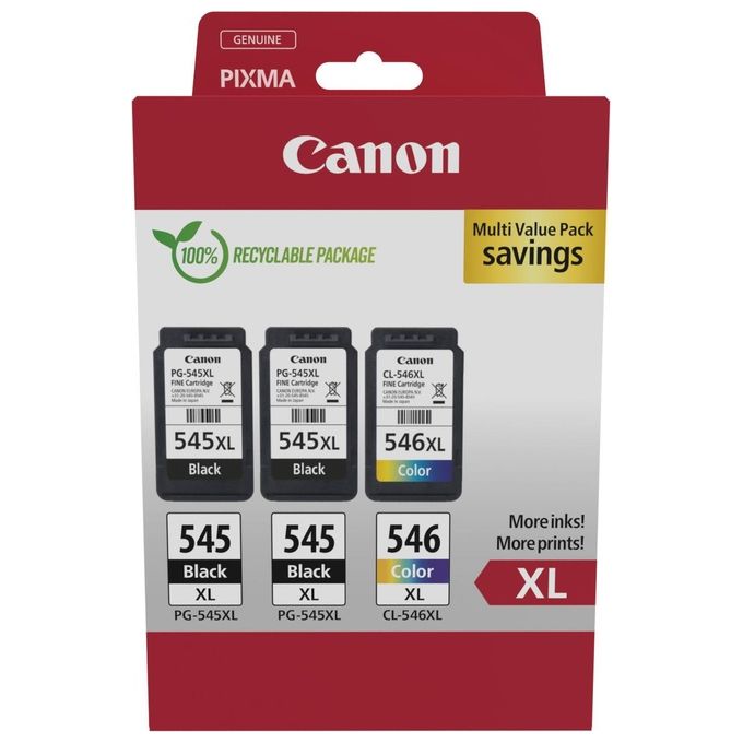 Canon 8286B013 Cartuccia d'inchiostro Originale Resa Elevata XL 3 pz Nero Ciano Magenta Giallo colore Nero