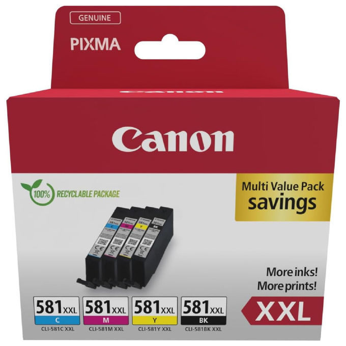 Canon 1998C006 Cartucce Inchiostro Originale Nero Ciano Magenta Giallo CLI-581 XXL Confezione 4 pz