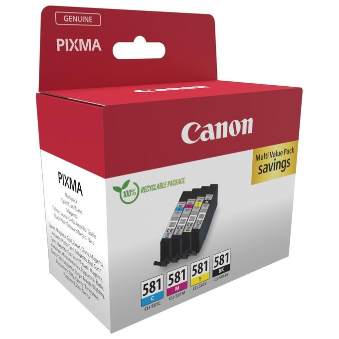Canon 2103C007 CLI-581 Cartuccia d'inchiostro Originale Multipack 4 pezzi Nero Ciano Magenta Giallo colore Nero Ciano Magenta Giallo