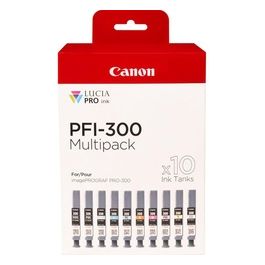 Canon PFI-300 Cartuccia d'Inchiostro 10 Pezzi Originale Nero/Blu/Ciano/Grigio/Magenta/Nero per Foto/Magenta per Foto/Rosso/Giallo