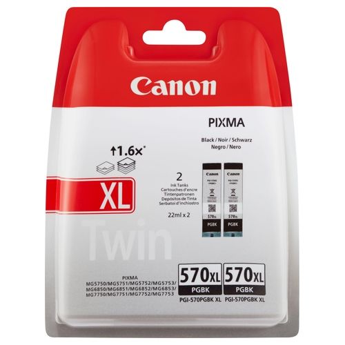 Canon Pgi-570 xl Inchiostro Pigmentato nero Chromalife 100 Contenuto 22 ml x 2 compatibile con Pixma Mg5750 Mg6850 Mg7750