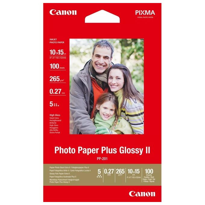 Canon PP-201 10x15cm 100 Fogli Carta Fotografica Plus Lucido II 265gr