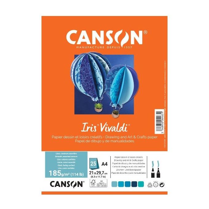 Canson Confezione 25 Fogli Iris Vivaldi A4 240g/m² Blu