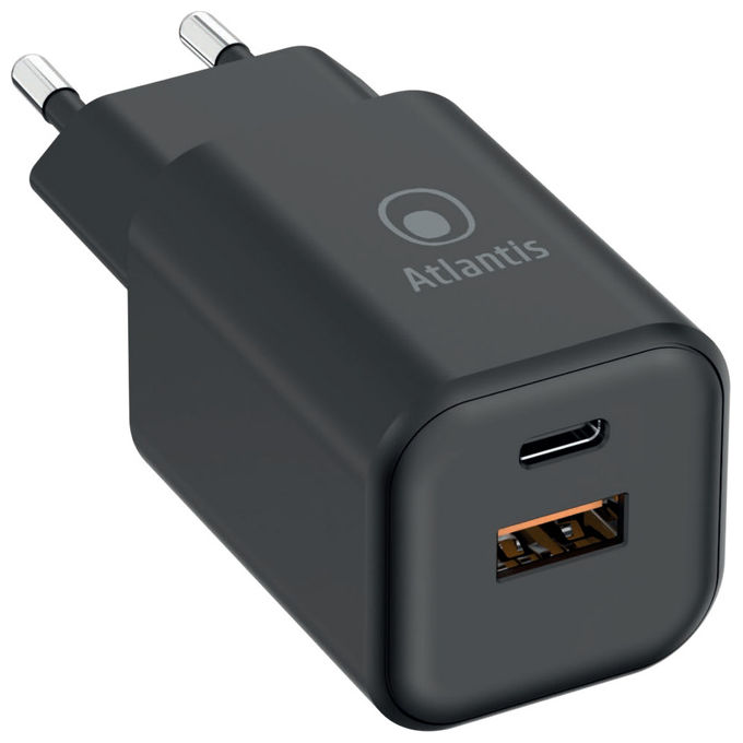 Caricatore USB Atlantis Land 65W 2 Porte Power Delivery Universale Nero Ricarica Rapida