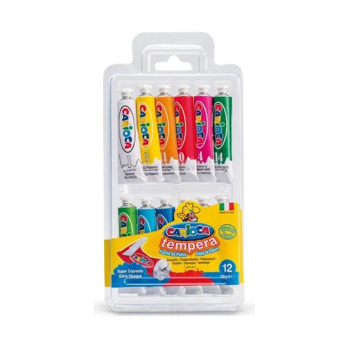 Carioca Confezione 12 Tubi 12ml Tempera Assortiti