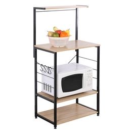 Carrello da Cucina con 3 Ripiani e Mensola in Legno Truciolato e Metallo 60x40cm/H123cm Naturale/Nero