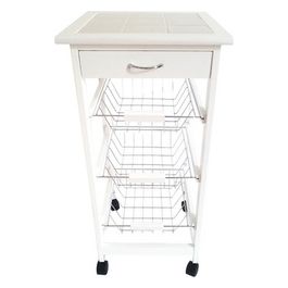 Carrello da Cucina Calgary con 3 Cesti in Mdf 37x37cm/H76cm Bianco