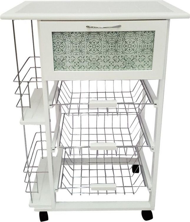 Carrello da Cucina Laval con 3 Cesti in Mdf 57x37cm/H83cm Bianco/Grigio