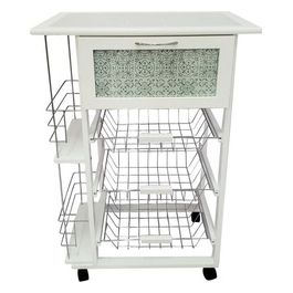 Carrello da Cucina Laval con 3 Cesti in Mdf 57x37cm/H83cm Bianco/Grigio