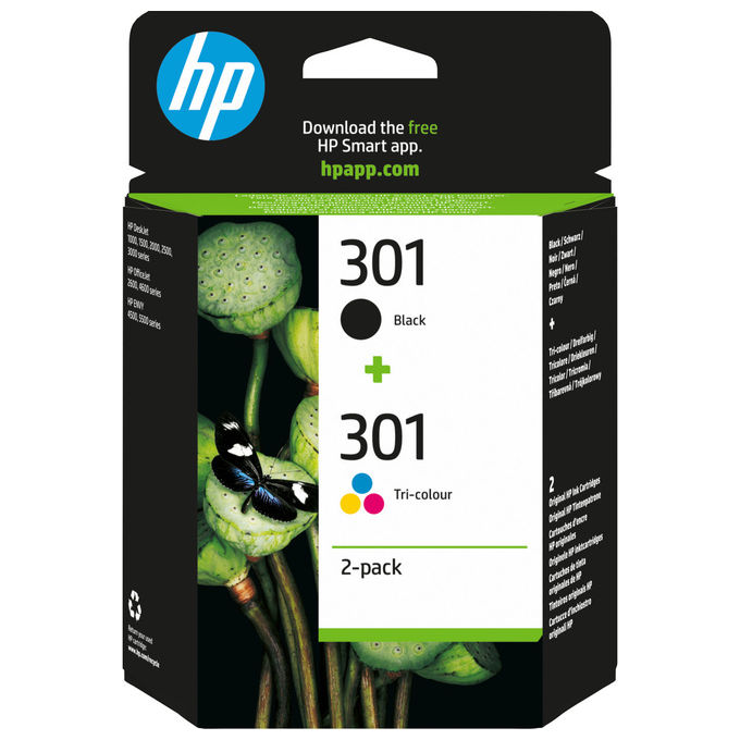 HP N9J72AE 301 Cartucce Originali Inchiostro Twin Pack Nero Ciano Magenta Giallo Resa Standard 3 ml colore Nero