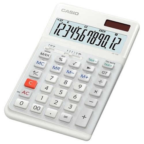 Casio JE-12E-WE Calcolatrice Ergonomica da Tavolo 12 Cifre