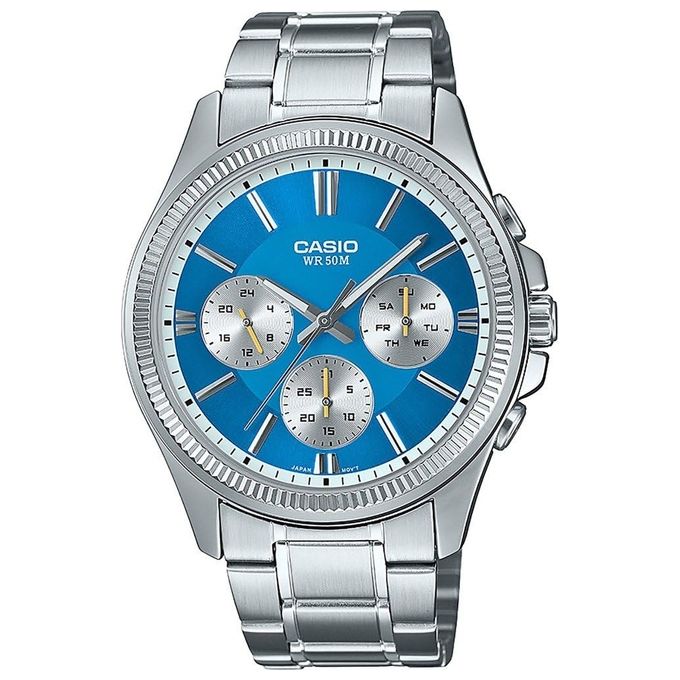 Casio MTP-1375PD-2A2VEF Timeless Collection Orologio da Uomo Multifunzione Acciaio Quadrante Blu Cinturino Silver colore Blu