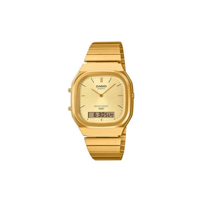 Casio Orologio Vintage Ana-Digi Dual Time Oro Acciaio Inox AQ-240EG-9AEF