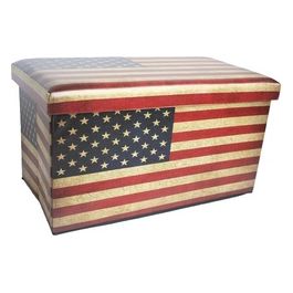 Cassapanca Pieghevole in Mdf e Similpelle con Decoro US Flag 76x40cm/H41cm Rosso/Blu/Bianco