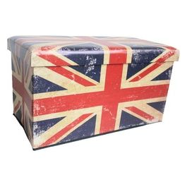 Cassapanca Pieghevole in Mdf e Similpelle con Decoro UK Flag 76x40cm/H41cm Rosso/Blu/Bianco